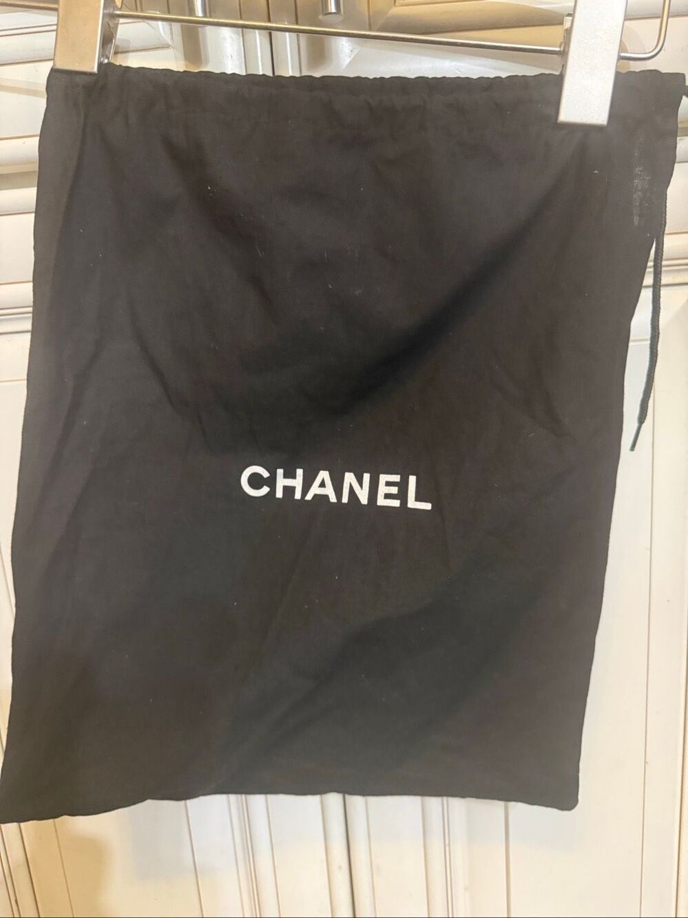 Chanel Authentic Iconic Logo Drawstring Dust Bag Black White